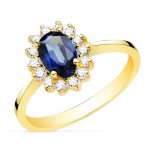 Bague en or 18 carats pour femme avec saphir de 098 ct. quatorze diamants 002 ct. Bague en or 18 carats pour femme avec saphir de 098 ct. quatorze diamants 002 ct.