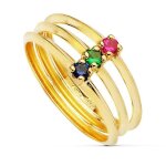 Bague en or 18 carats avec pierres rouges bleues et vertes