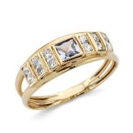 Bague en or 9 carats � double corps pierre centrale en am�thyste et zircone cubique largeur maximale ...