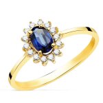 Bague en or jaune 18 carats avec saphir de diffusion 6 x 4 mm 062 ct. diamants de laboratoire 0140 ct ...