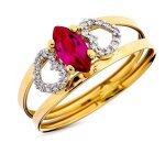 Bague en or jaune 9 carats avec deux anneaux de zircon cubique rouge marquise combin�s largeur maximale ...