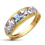 Bague en or jaune 9 carats � double corps zircon cubique aigue - marine carr� largeur maximale du corps ...