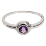 Bague solitaire en argent 925 rhodi� et am�thyste