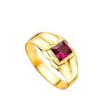 Bague solitaire b�b� en or 9 carats avec zircon cubique rouge carr� de 3 mm