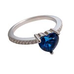 Bague solitaire c?ur bleu saphir femme ? argent sterling 925 rhodi & zirconium ? bague fianailles / ...