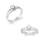 Bague solitaire double anneaux effet 2 en 1 en argent massif 925 / 1000 t 50  60 argent - 54