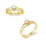 Bague solitaire double anneaux effet 2 en 1 en plaqu or 18 carats t 50  60 dor - 54