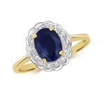 Bague solitaire femme or 375 / 1000 et diamant brillant 0. 05 carat h - pk avec saphir 37233