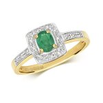 Bague solitaire femme or 375 / 1000 et diamant brillant 0. 06 carat h - pk avec emeraude 37294
