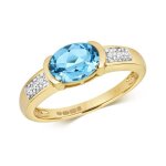 Bague solitaire femme or 375 / 1000 et diamant brillant 0. 06 carat avec topaze bleu 37440