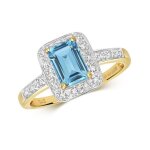Bague solitaire femme or 375 / 1000 et diamant brillant 0. 10 carat h - pk avec topaze bleu 37231