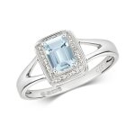 Bague solitaire femme or blanc 375 / 1000 et diamant brillant h - pk avec aquamarine 37199