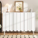Bahut blanc buffet moderne avec 3 portes ondules - 120x35x80 cm - etagres rglables - meuble de rangement ...