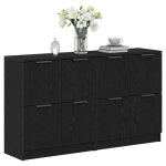 Bahut en bois ding�nierie - vidaxl - ch�ne noir - 180x30x70 cm - 8 portes - 2 buffets - style contemporain ...