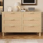 Bahut buffet de rotin et mdf buffet de salon buffet bas style moderne commode de chambre avec 6 tiroirs ...