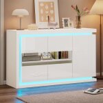 Bahut buffet slaon avec 3 portes en verre trempé 140x40x84 cm commode moderne lumineuse led meuble de ... Bahut buffet slaon avec 3 portes en verre trempé 140x40x84 cm commode moderne lumineuse led meuble de ...