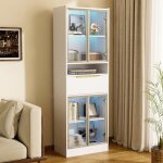 Bahut moderne blanc avec éclairage led - 60x35x180cm - vitrine avec 4 portes vitrées et tiroir - buffet ... Bahut moderne blanc avec éclairage led - 60x35x180cm - vitrine avec 4 portes vitrées et tiroir - buffet ...