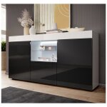 Bahut sefora l 135 x h 73 x p 34 cm meuble en m�lamine brillant avec �clairage led couleur noir et blanc ...