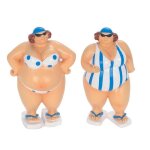 Baigneuse set de 2 en maillot de bain blanc bleu statue dcoration tout en rondeur 13cm