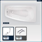 Baignoire asym�trique droite - otitec - luna - 150x80 cm - vidage automatique - acrylique blanc