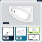 Baignoire asym�trique droite - otitec - rima - 160x100 cm - acrylique - vidage automatique