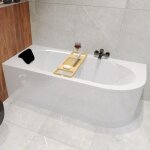 Baignoire bain dangle 150x75 gauche + planche en bambou siphon de bain et pieds