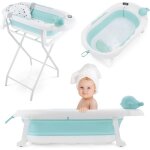 Baignoire b�b� pliable - moby - system - holly - thermom�tre lcd - coussin doux - support m�tallique