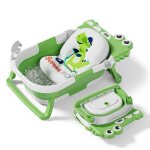 Baignoire b�b� pliable - thermom�tre et coussin inclus - dino - green superbe bebe