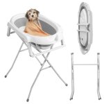 Baignoire pliable pour chien avec support installation facile structure stable gris 87 x 61 x 85 cm