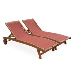 Bains de soleil en bois - marbella terra cotta - 2 transats en bois d'eucalyptus huil� et textil�ne terra ...
