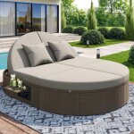 Bain de soleil double rond r�sine tress�e lit de jardin exterieur chaise longue r�glable 2 places transat ...