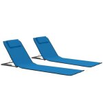 Bains de soleil exterieur 160x53x47 cm bleu 2 pcs tissu ensemble de 2 tapis de plage pliables avec rglable ...