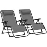 Bain de soleil - outsunny - lot de 2 - pliante et inclinable - avec appuie - t�te - en textil�ne - 90 ...