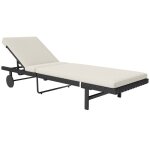 Bain de soleil - outsunny - avec coussin et roulettes - inclinable - en rsine tresse - 198 x 65 x 85 ...