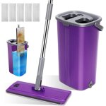 Balai serpillre essoreur avec seaubalai microfibre avec 5 tampons de nettoyagebalai plat mains libre ...