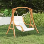 Balancelle en bois courb� - vidaxl - cr�me - 115x100x67 cm - bois massif - finition teck - coussin rembourr� ...