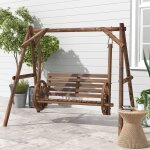 Balancelle de jardin 2 places balancoire bois avec accoudoirs roues charrette pour le jardin - dim. 200l ...