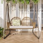 Balancelle de jardin 2 places avec dossier et coussin dassise en rotin synthtique idale pour jardin ...
