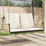 Balancelle en r�sine tress�e - vidaxl - 105x58x38 cm - marron et noir - r�sine tress�e et acier - coussins ...