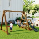 Balan�oire double robuste pour enfants avec toboggan �chelle et cadre en bois massif 2385x240x1689cm ...