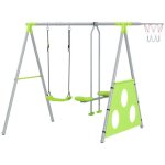 Balan�oire enfant ext�rieur acier vert r�glable portique 2 swings avec toboggan et �chelle jeu jardin ...