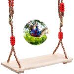 Balancoire exterieur en bois balan�oire enfant en bois avec corde de chanvre r�glable pour enfant et ...
