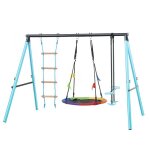 Balancoire - portique enfant 3 - 8 ans cadre mtal + nid darbre rglable + chelle & filet descalade ...