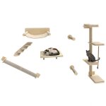 Balconera arbre  chat mural mur descalade 7 pices - 4 plates - formes + hamac - bois naturel