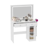 Balconera coiffeuse led règlable + prises - miroir tiroirs séparés bureau transparent blanc Balconera coiffeuse led règlable + prises - miroir tiroirs séparés bureau transparent blanc