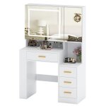 Balconera coiffeuse avec miroirs - avec �clairage led - 4 tiroirs - partitions cach�es - blanc - 90lx40px140h ...