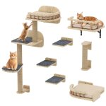 Balconera mur escalade chat bois 7 pi�ces - stable arbre plate - forme monte - escalier & lit dormir ...