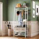 Balconera porte - manteau arbre entr�e 6 en 1 - 2 tiroirs rangement chaussures bois m�tal salon chambre ...