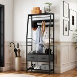 Balconera portemanteau arbre entr�e 6 en 1 - 2 tiroirs rangement chaussures bois m�tal salon chambre ...