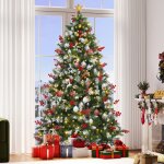 Balconera sapin de no�l artificiel de 182 cm pr� - d�cor� de neige et 250 led 58 pommes de pin 58 baies ...